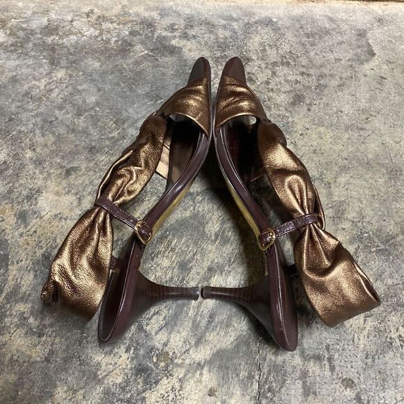 Arturo Chiang Gold/Bronze Leather Sling Back Sandal Heel Size 7 - Picture 6 of 9